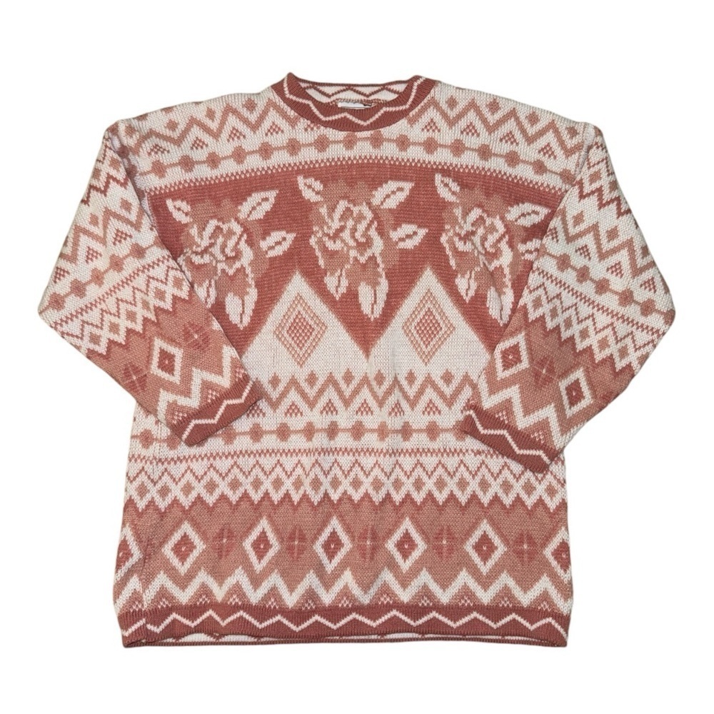 Adele Knitwear vintage white pink rose knit sweater women’s size large